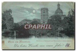 Old Postcard Gruss aus Mannheim Party of Stadtpark mit Sternwarte No Jesuiten...