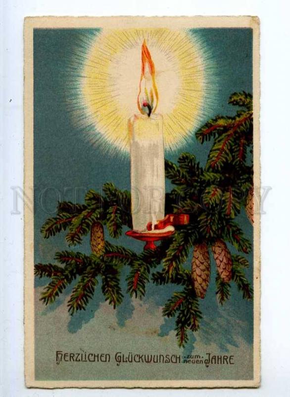 240470 NEW YEAR candle on X-mas Tree Vintage postcard