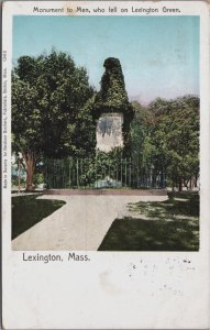 Monument To Men Lexington Massachusetts Vintage Postcard C149