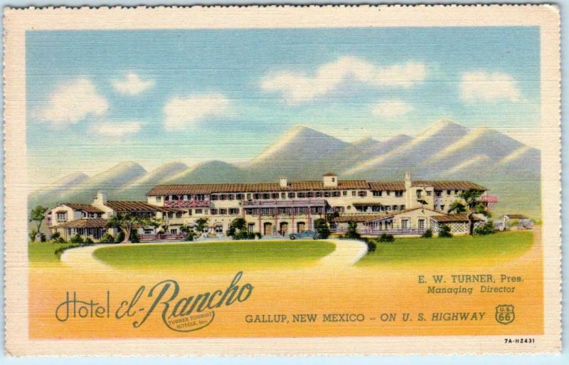 GALLUP, New Mexico NM  ROUTE 66 Roadside HOTEL EL RANCHO c1940s Linen  Postcard