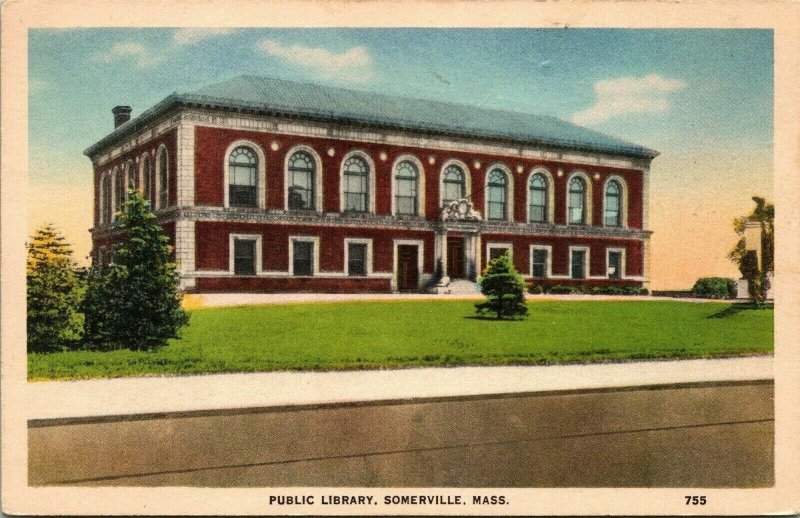 Public Library Somerville Mass 755 Postcard 1930s Vintage Divided Back PM