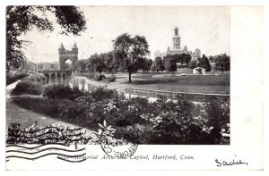 1905 Memorial Arch and Capitol, Hartford, CT Postcard
