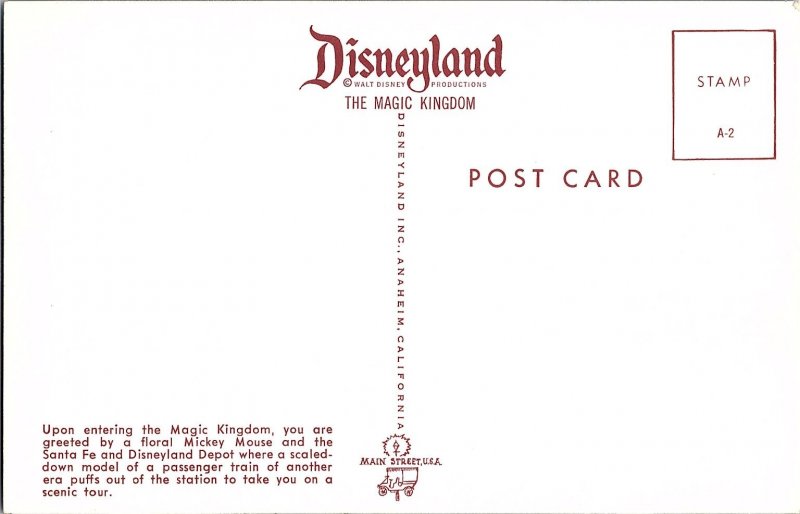 Disneyland Floral Mickey Mouse Clock Train Station Postcard A-2
