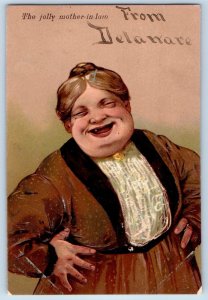 PFB Postcard Fat Woman The Jolly Mother In Law Embossed c1910's Posted Antique