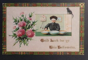 1911 RR to Elmira NY USA Halloween Postcard Cover Blindfolded Woman with Bowls