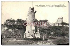 Old Postcard Environs de Rouen Moulineaux Soldiers Monument and Castle Ruins ...