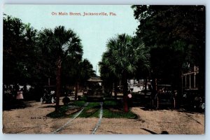 Jacksonville Florida FL Postcard On Main Street Streetcar Trees 1910 Vintage