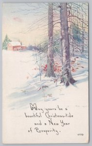 New Year~Have A Year Of Prosperity~View Of Home On Snowy Morn~Owen Card~Vtg PC