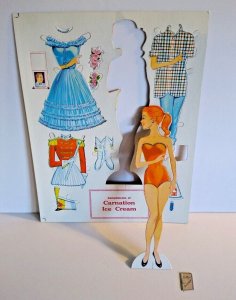 Carnation Ice Cream Paper Doll Betty Various Outfits On Original Header Card 