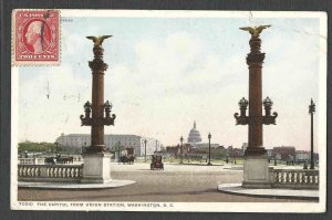 DATED 1911 PPC WASH DC CAPITOL FROM UNION STATION SENT TO HOBART TASMANIA ETC