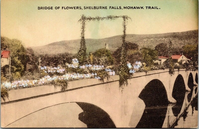 Bridge Flowers Shelburne Falls Mohawk Trail Antique Postcard VTG UNP Vintage 