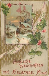 Belgrade Minnesota~Christmas Greeting~Fellow on Horse~1915 Postcard