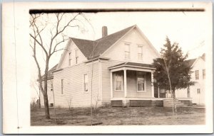 House Residence Pine Trees In Front Door Antique RPPC Real Photo Postcard