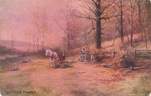 Cutting tinber. Horses Old vintage English Postcard