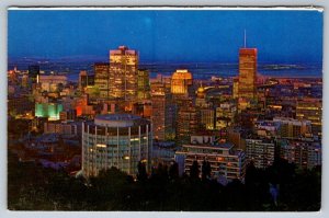 Aerial Night View Of Montreal From Mount Royal, Vintage 1975 Quebec Postcard