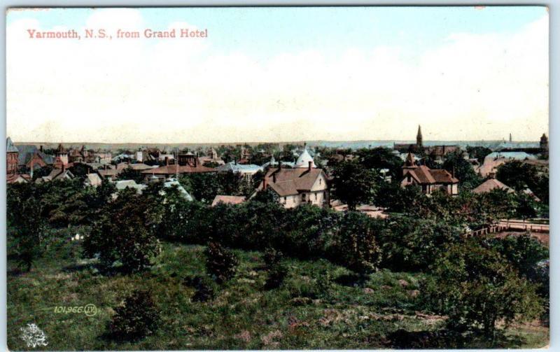 YARMOUTH, NOVA SCOTIA Canada   Birdseye from GRAND HOTEL ca 1910s   Postcard