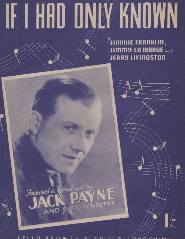 If I Only Had Known 1950s Jack Payne Sheet Music