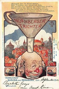 NURNBERG GERMANY~NURNBERGER TRICHTER-1908 MECHANICAL ROTATE THE WHEEL POSTCARD