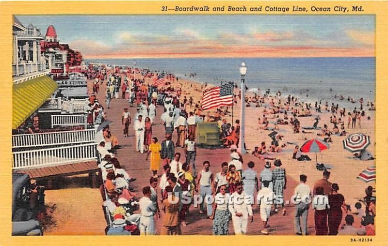 Boardwalk & Beach, Cottage Line in Ocean City, Maryland