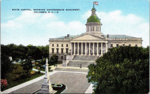 State Capitol Monument Columbia South Carolina Sc Vintage war Postcard 