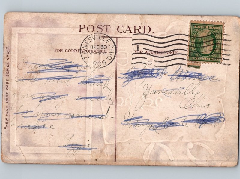 c1910 May Your New Year Be Happy Zanesville Ohio OH Embossed Postcard