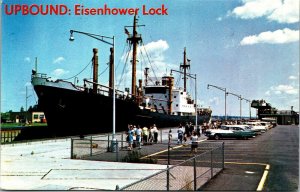 Vtg Upbound Eisenhower Lock Innstein Cargo Ship Massena New York NY Postcard