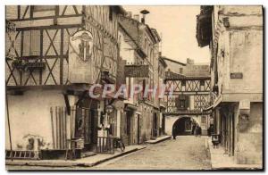 Old Postcard Motorcycle Villeneuve sur Lot Old houses in the street of colleg...