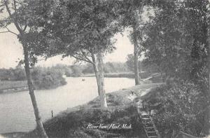 Flint Michigan scenic birds eye view river from shore antique pc Z40359