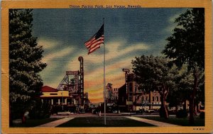 1955 LAS VEGAS NV UNION PACIFIC PARK FREEMONT STREET LINEN POSTCARD 29-77