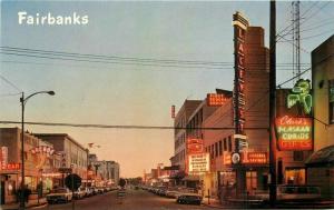 Autos Marquee Fairbanks Alaska 1950s Neon Lights Second Avenue Postcard 2962