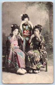 Japanese Girls Postcard Kimono Face Reaction Studio Jamestown North Dakota ND