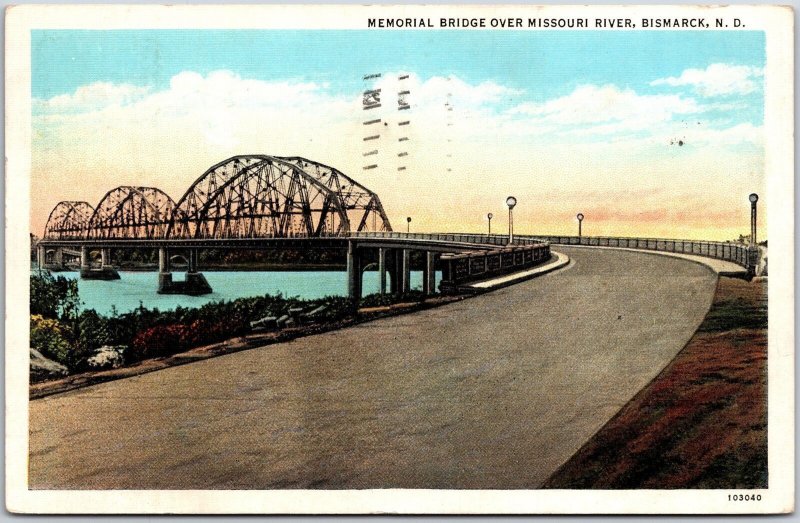 1937 Memorial Bridge Over Missouri MO River Bismarck North Dakota ND Postcard