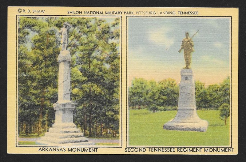 Arkansas & TN Monuments Shiloh Military Park Pittsburg Landing TN Unused c1930s