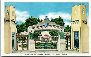 1930s Entrance to Grande Motel El Paso Texas Postcard
