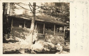 Saponac ME  Cottage In The Woods Rare Cancel Real Photo Postcard