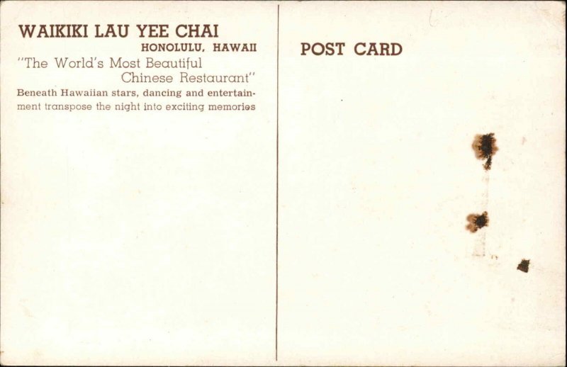 Honolulu Hawaii HI Waikiki Lau Yee Chai Chinese Restaurant Postcard
