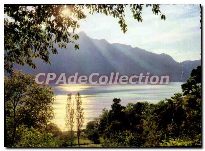 Postcard Modern Lake Bourget crepusculaire the time and Dent du Chat