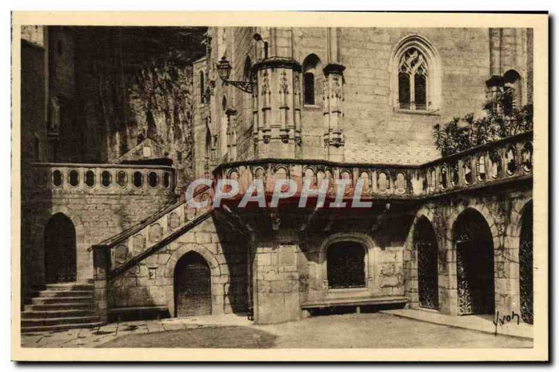 Old Postcard Rocamadour The forecourt L & # 39escalier of the Miraculous Chapel