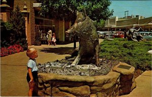 Kansas City MO Missouri WILD BOAR GOOD LUCK FOUNTAIN~LITTLE BOY ca1950s Postcard