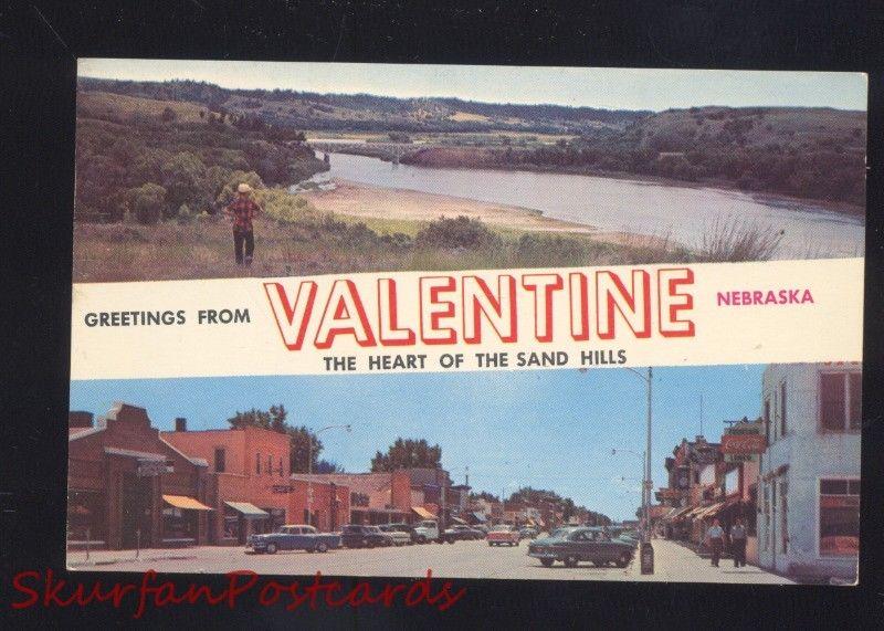 VALENTINE NEBRASKA DOWNTOWN STREET SCENE OLD CARS VINTAGE POSTCARD STORES