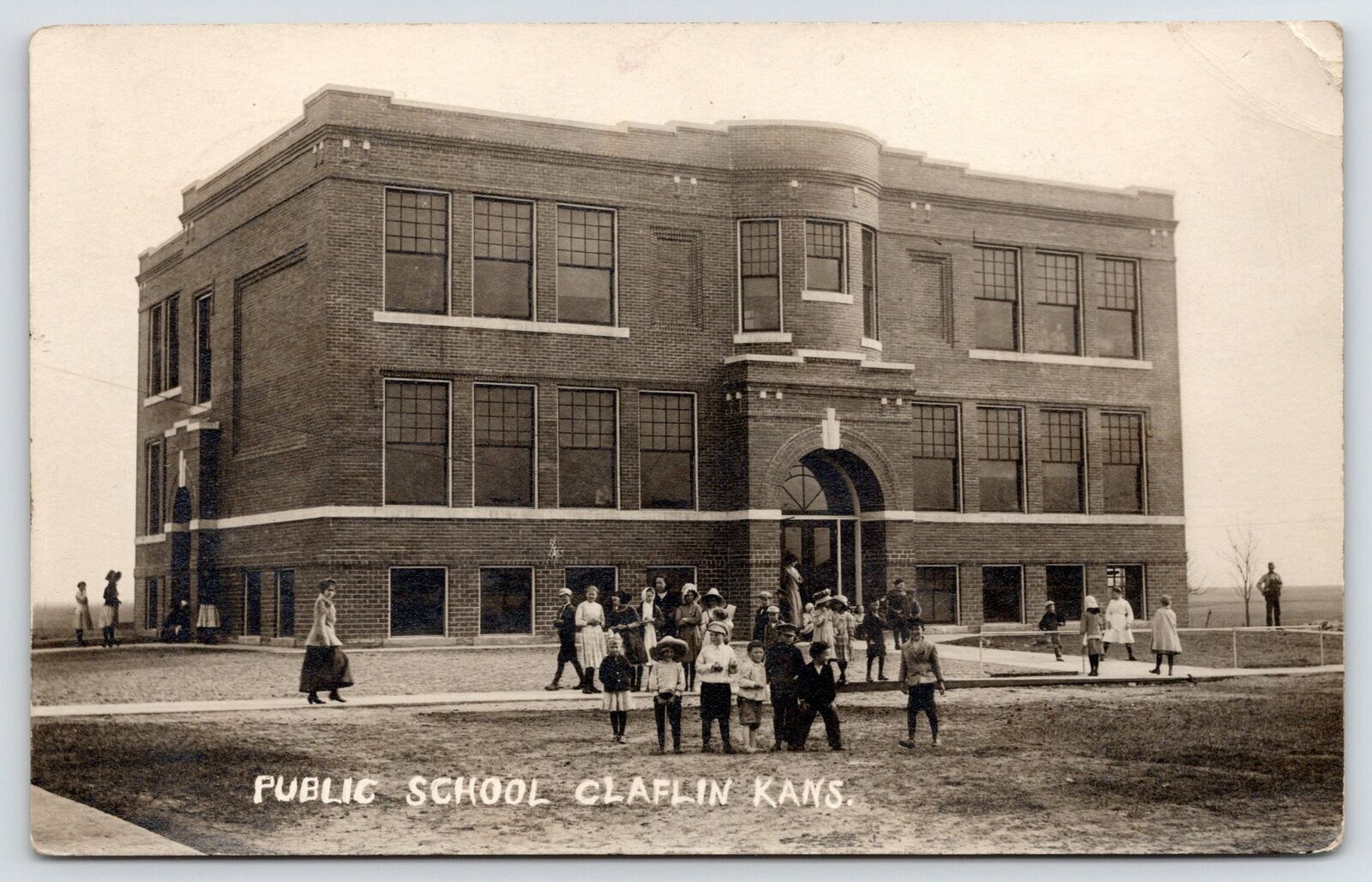 Claflin KSWearAHat DayPublic School Kids w/Varied Sizes & Shapes 1913 RPPC United States
