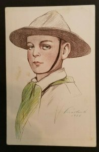 1926 Mint Vintage Hungary Boy Scouts Hand Drawn Portrait Illustrated Postcard