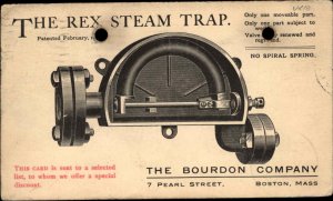 Rex Steam Trap Machinery Bourdon Co Boston MA Illustrated Postal Card