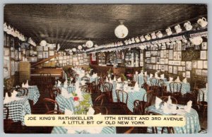 1950 JOE KING'S RATHSKELLAR NYC RESTAURANT BAR INTERIOR VIEW MUGS ON CEILING