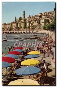 Menton Modern Postcard General view and part of the beach