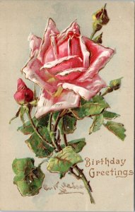Postcard Birthday -  embossed rose