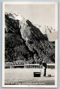 c1940's Knik Bridge And Pioneer Peak Alaska AK Photographer RPPC Photo Postcard