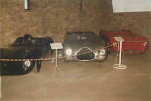 antique vintage car Postcard Group C sport race cars exhibition