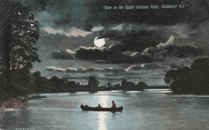 Canoe on Upper Genesee River in Moonlight - Rochester, New York - pm 1909 - UDB