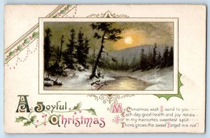 c1910's Christmas Poem Full Moon Winter Scene Embossed Antique Posted Postcard